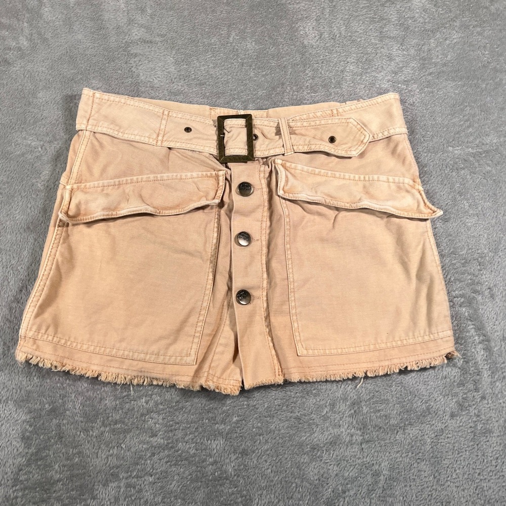 Free People Mini Skirt Womens Size 12 Tan‎ Button Front Belted Utility Casual